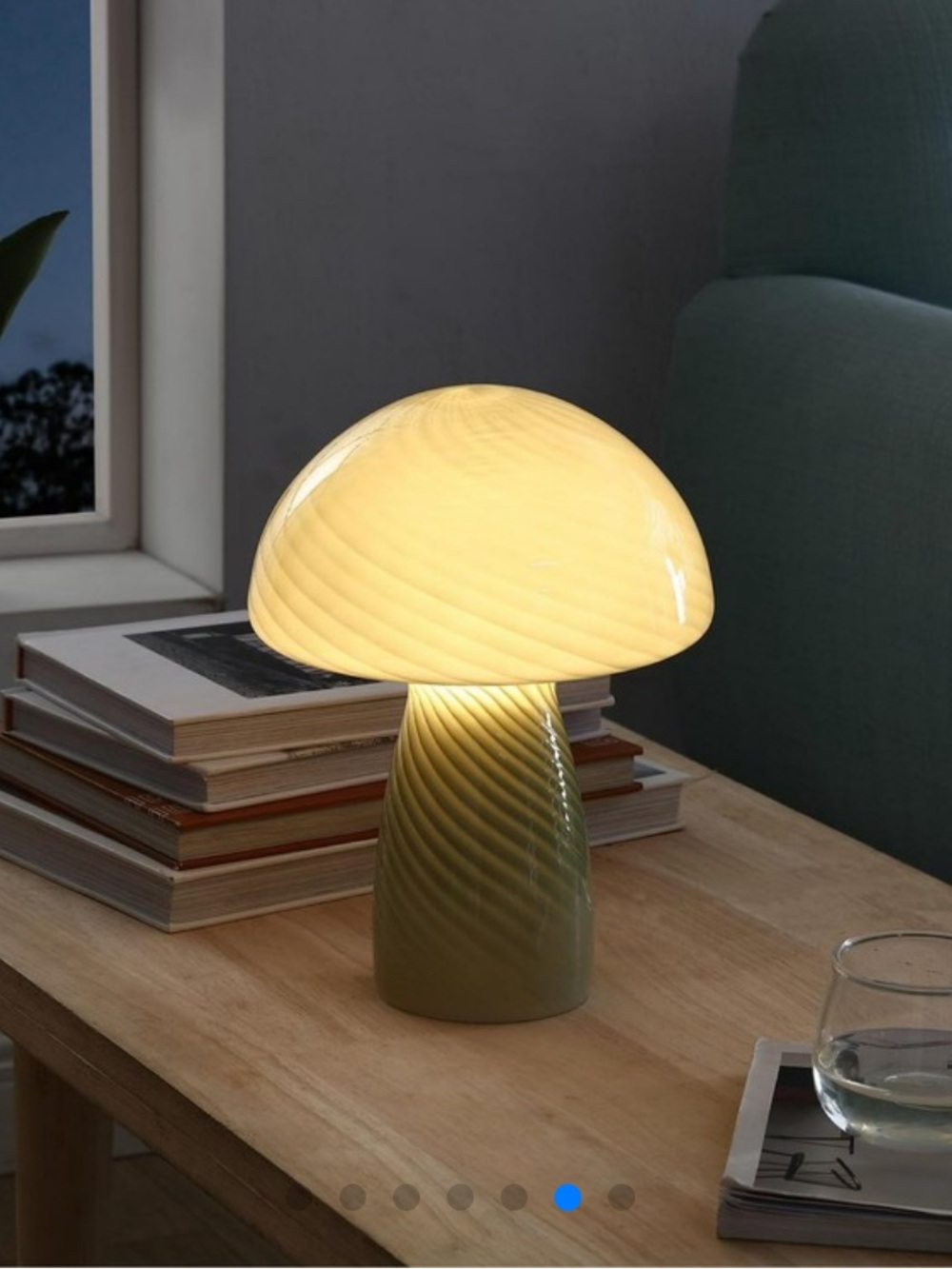 NWT Urban Lifestyle 12" Green Glass Mushroom Lamp, Modern Retro Table Lamp